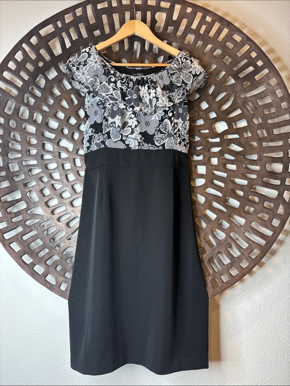 🖤 Wedding Work Sheath Dress Black White Floral Stretch Womens 16 Voir Voir🖤
